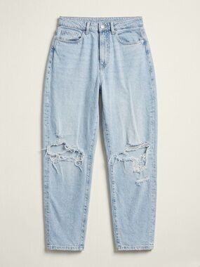 H&M Light Blue High-Rise Distressed Mom Jeans
